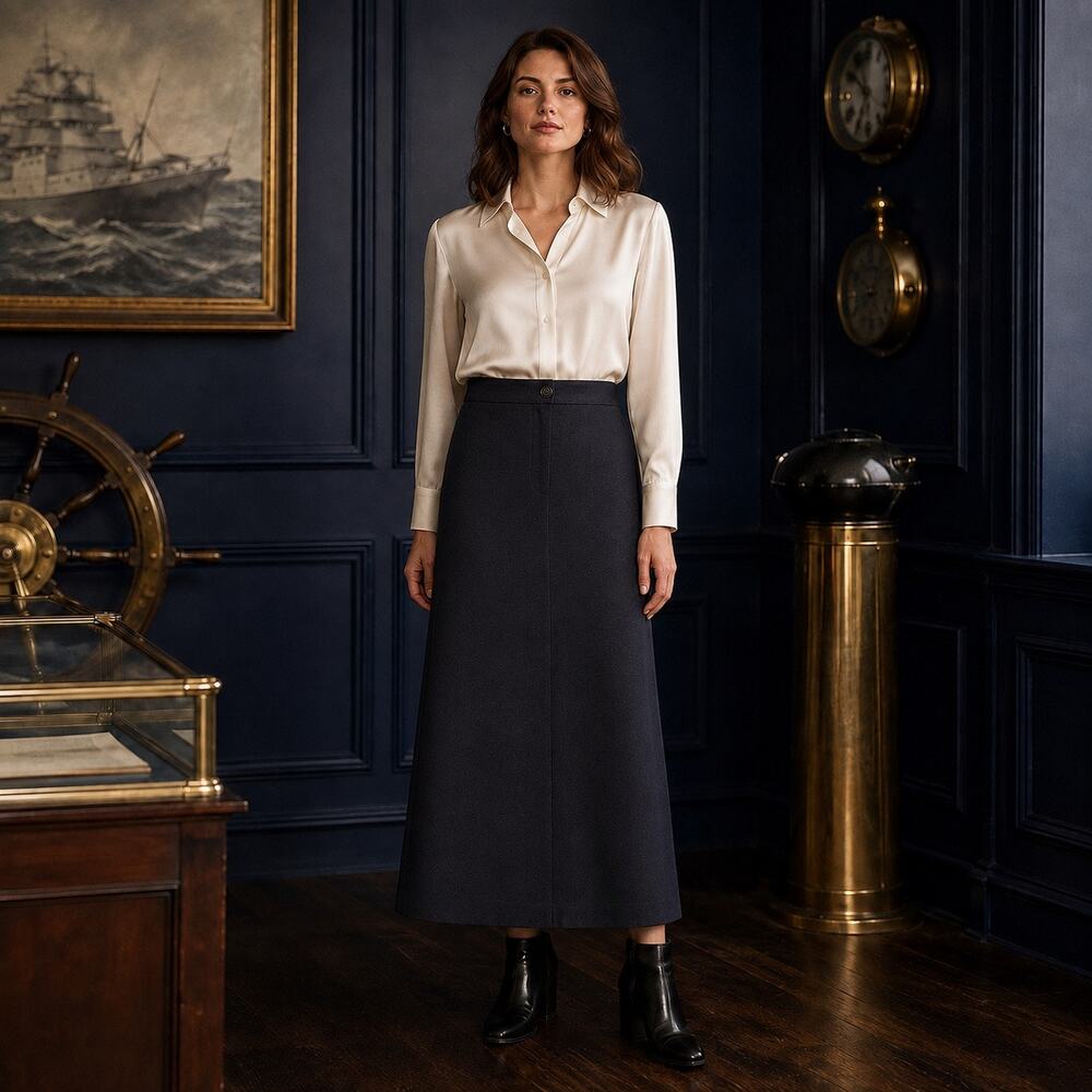 Military Heritage Brooks Brothers US Navy 100% Wool Midi Skirt Dark Navy 6R NWT